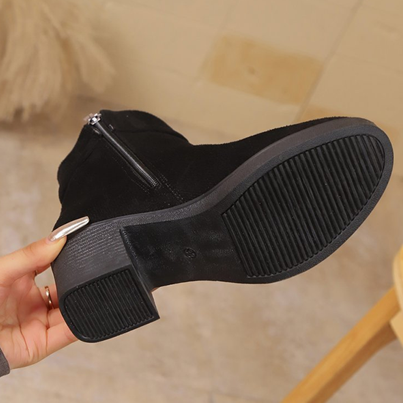 Bottines à talons épais en simili daim pour femmes