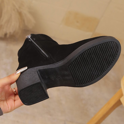Bottines à talons épais en simili daim pour femmes