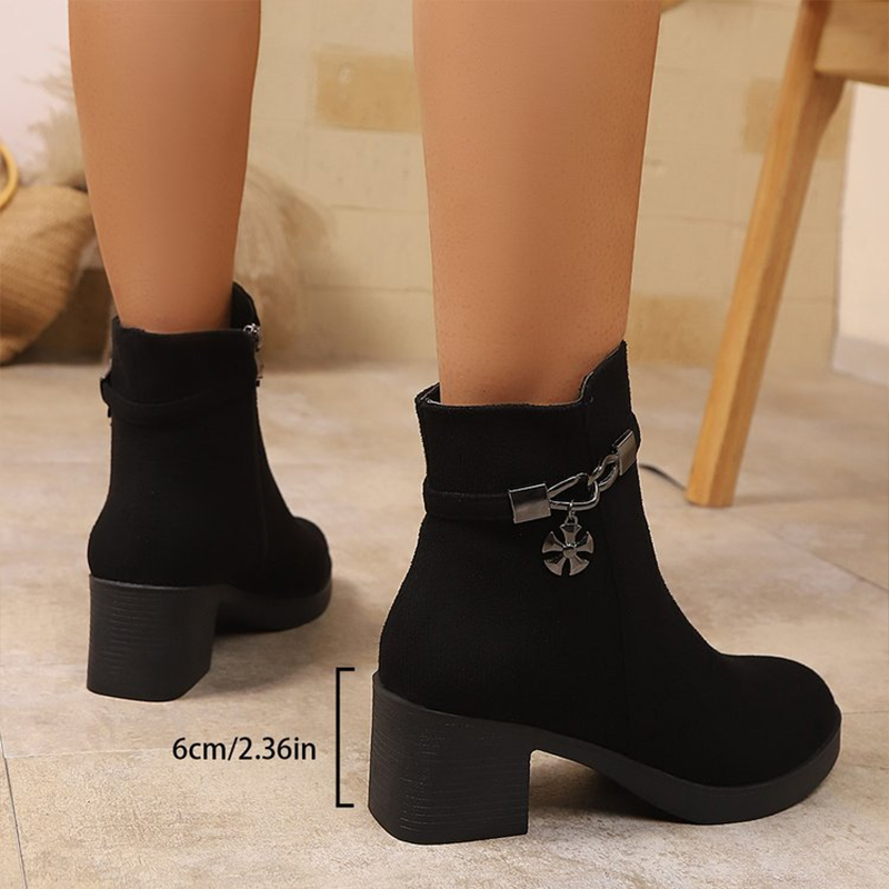 Bottines à talons épais en simili daim pour femmes