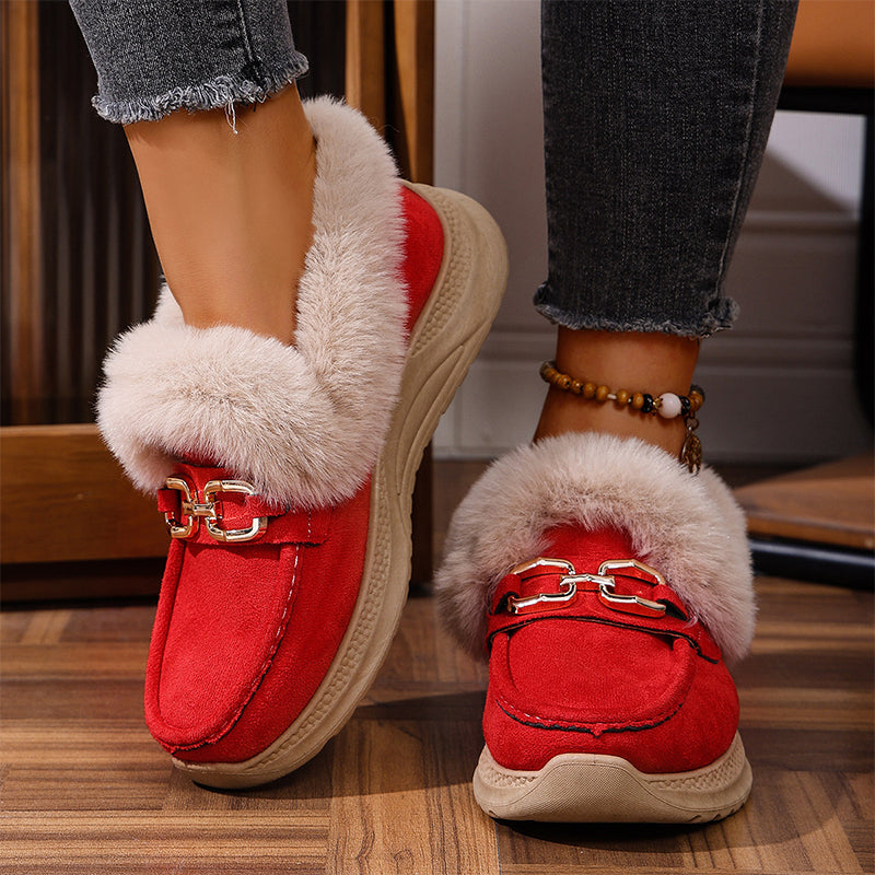 Chaussons mocassin chauds avec doublure en peluche et boucle