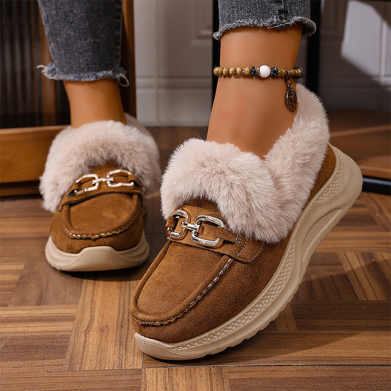 Chaussons mocassin chauds avec doublure en peluche et boucle