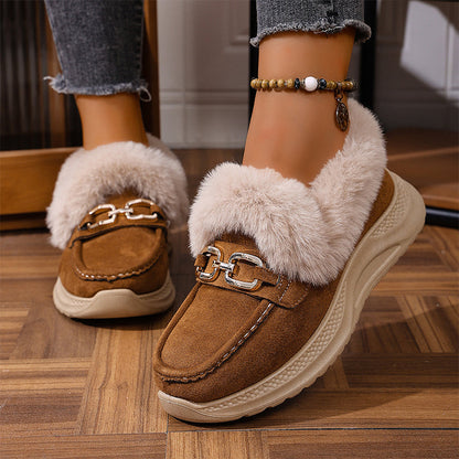 Chaussons mocassin chauds avec doublure en peluche et boucle