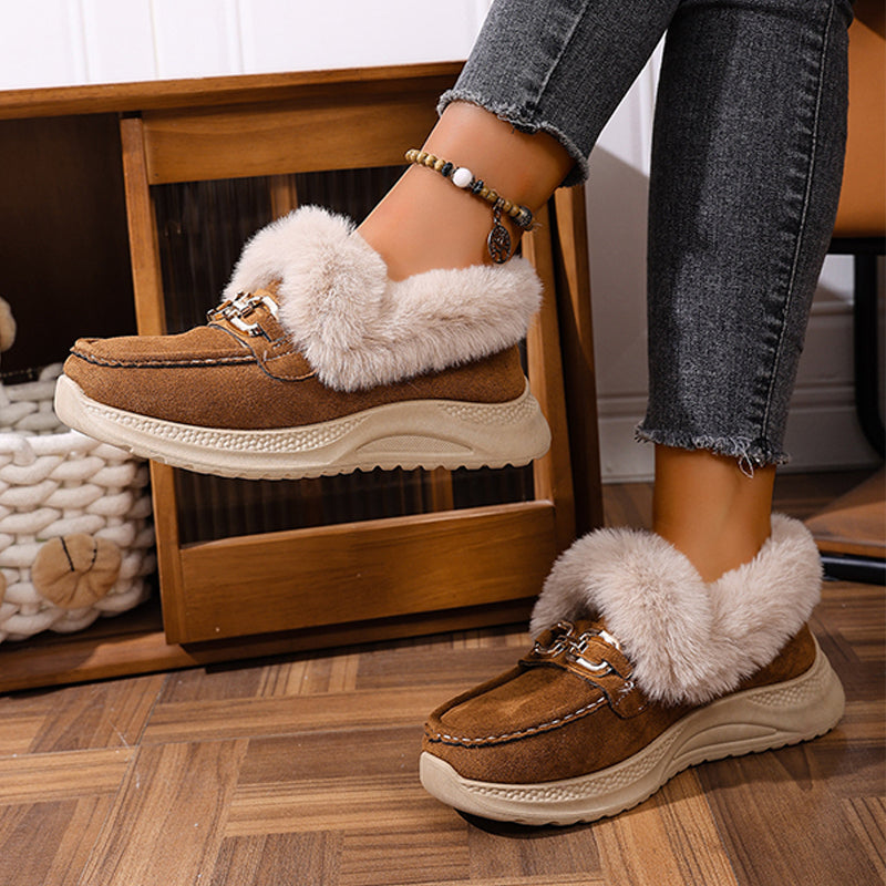 Chaussons mocassin chauds avec doublure en peluche et boucle
