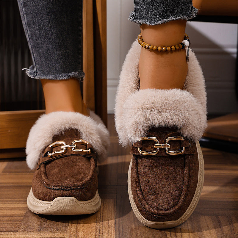 Chaussons mocassin chauds avec doublure en peluche et boucle