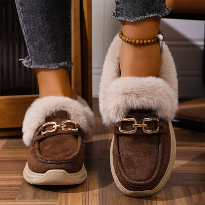 Chaussons mocassin chauds avec doublure en peluche et boucle