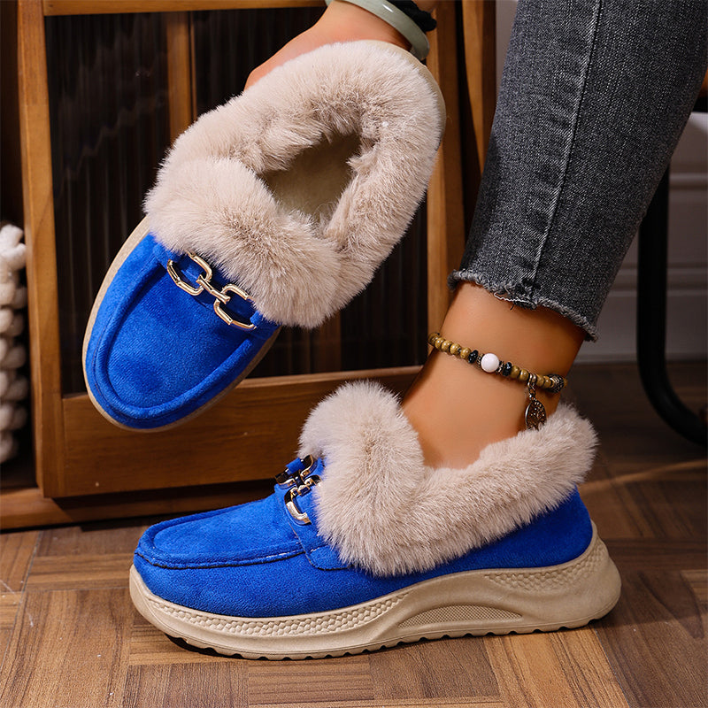 Chaussons mocassin chauds avec doublure en peluche et boucle