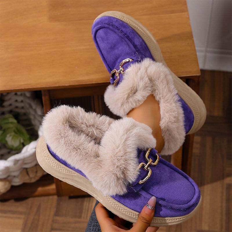 Chaussons mocassin chauds avec doublure en peluche et boucle