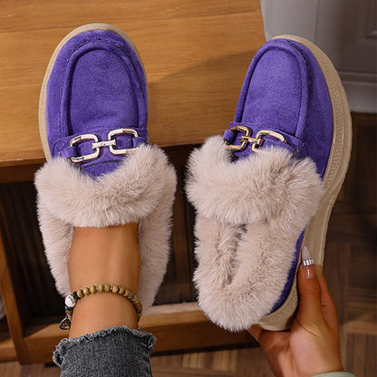 Chaussons mocassin chauds avec doublure en peluche et boucle