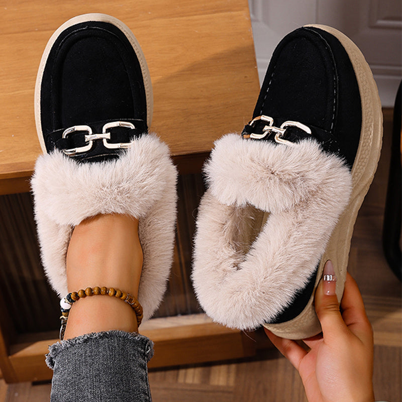 Chaussons mocassin chauds avec doublure en peluche et boucle