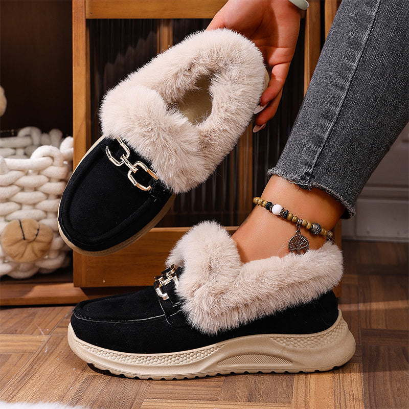 Chaussons mocassin chauds avec doublure en peluche et boucle