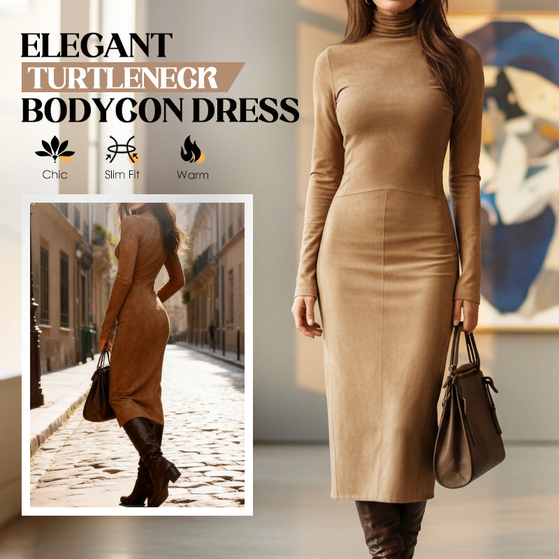 🎁Élégante robe moulante à col roulé et manches longues