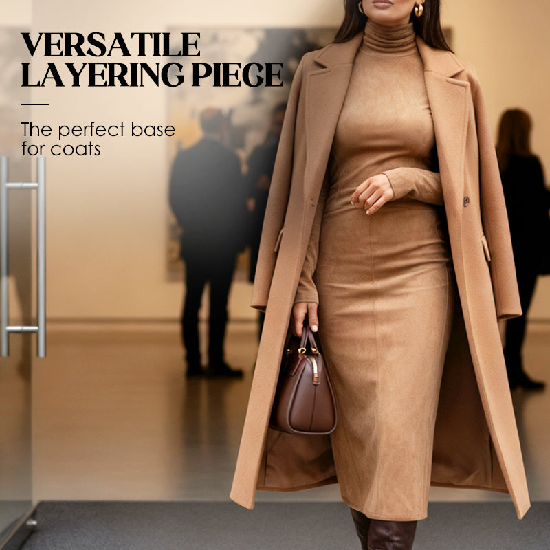 🎁Élégante robe moulante à col roulé et manches longues