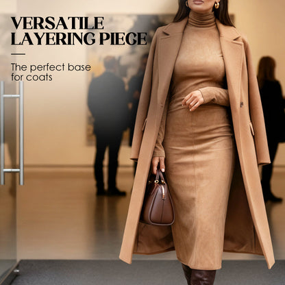 🎁Élégante robe moulante à col roulé et manches longues