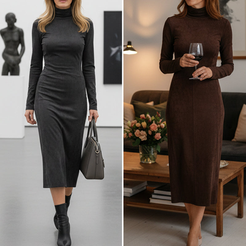 🎁Élégante robe moulante à col roulé et manches longues
