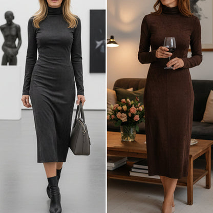 🎁Élégante robe moulante à col roulé et manches longues