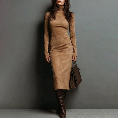 🎁Élégante robe moulante à col roulé et manches longues