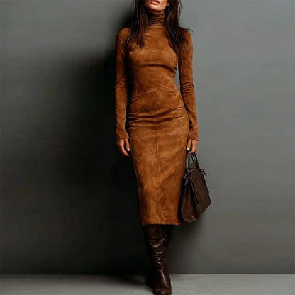 🎁Élégante robe moulante à col roulé et manches longues