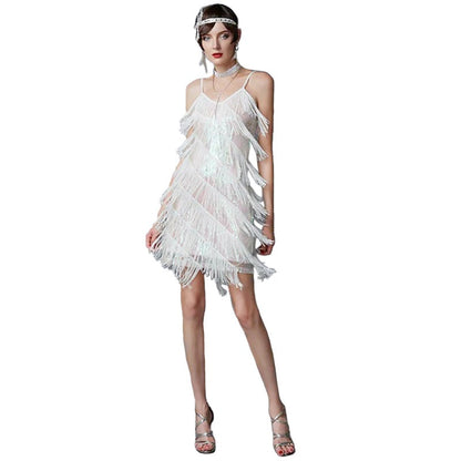 Robe de soirée à franges et paillettes pour femme