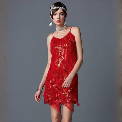 Robe de soirée à franges et paillettes pour femme