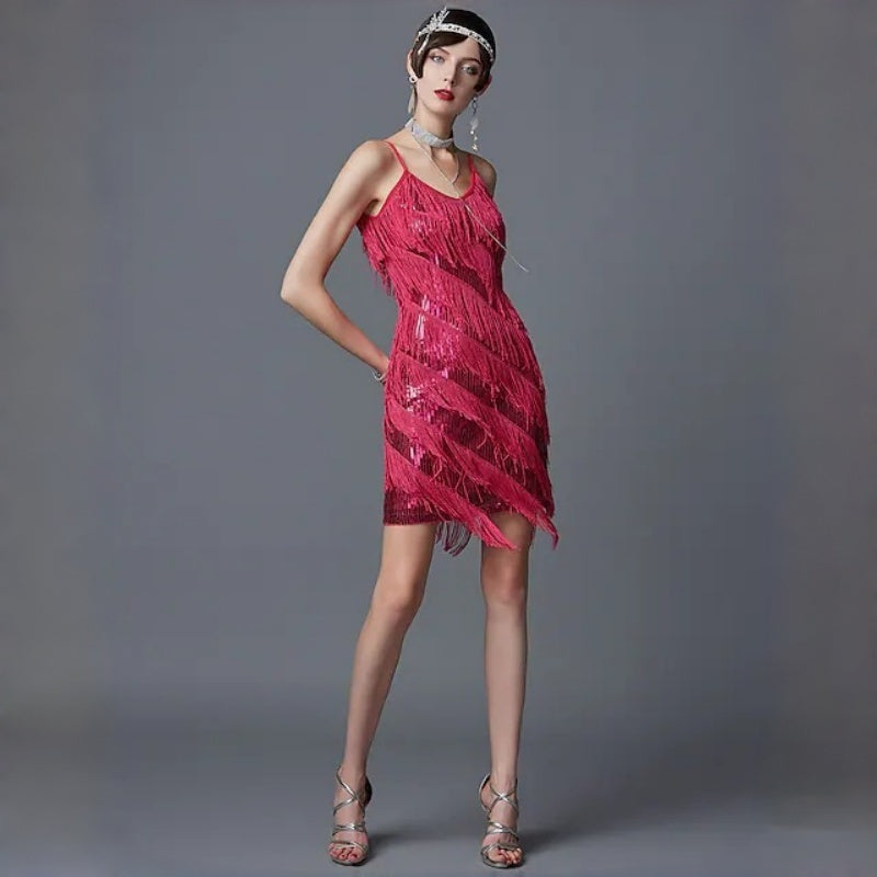 Robe de soirée à franges et paillettes pour femme
