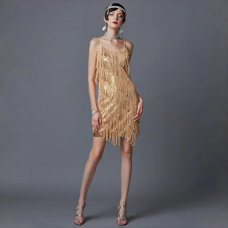 Robe de soirée à franges et paillettes pour femme