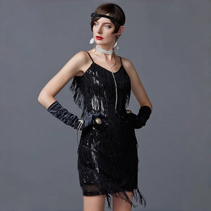 Robe de soirée à franges et paillettes pour femme