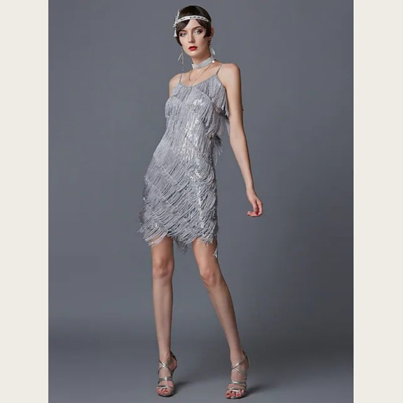 Robe de soirée à franges et paillettes pour femme