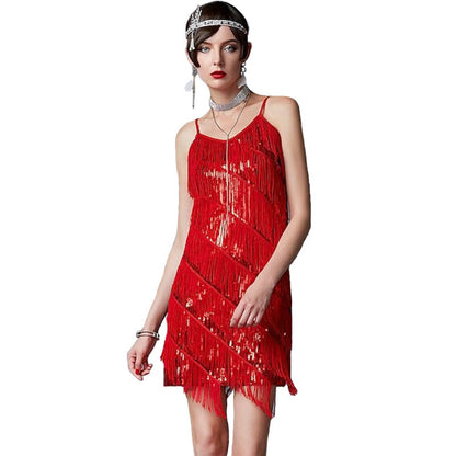 Robe de soirée à franges et paillettes pour femme