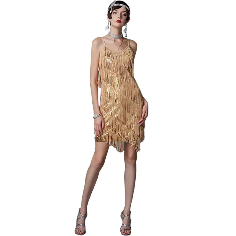 Robe de soirée à franges et paillettes pour femme