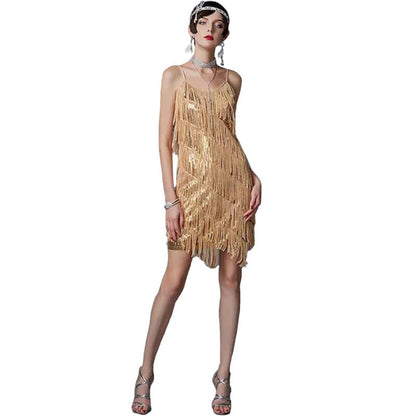 Robe de soirée à franges et paillettes pour femme