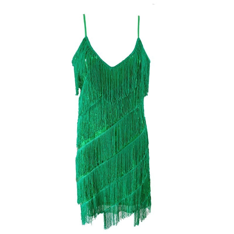 Robe de soirée à franges et paillettes pour femme