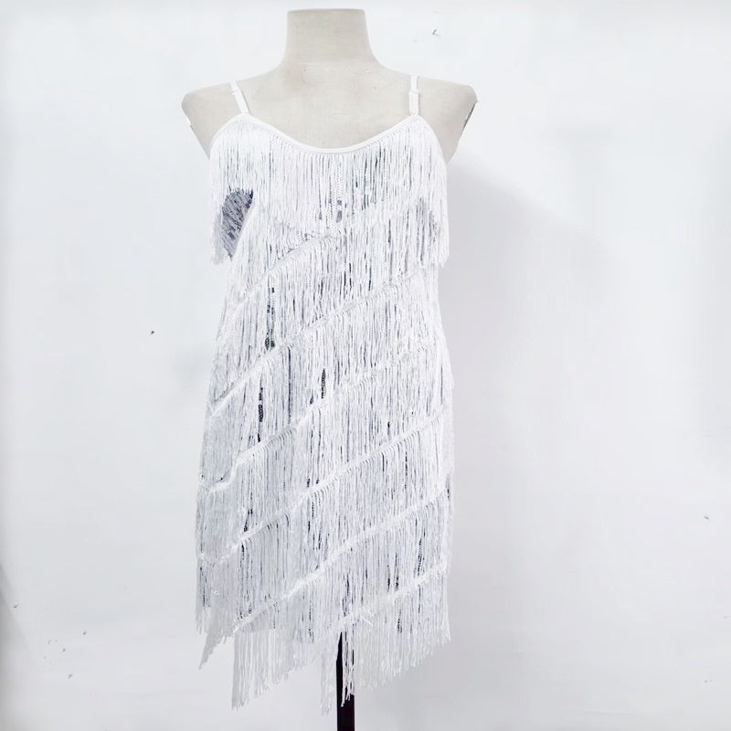 Robe de soirée à franges et paillettes pour femme