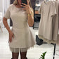 Mini Robe pour Femme Scintillante à Manches Courtes et Dentelle | Élégante et Brillante