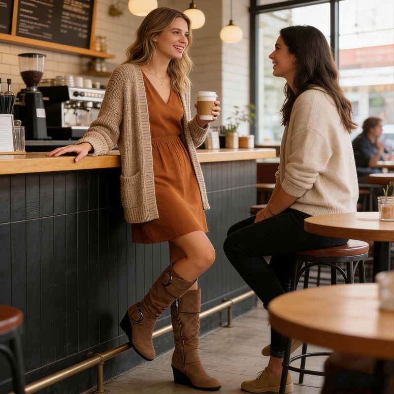 Bottes Compensées en Suédine pour Femme pour l'Automne