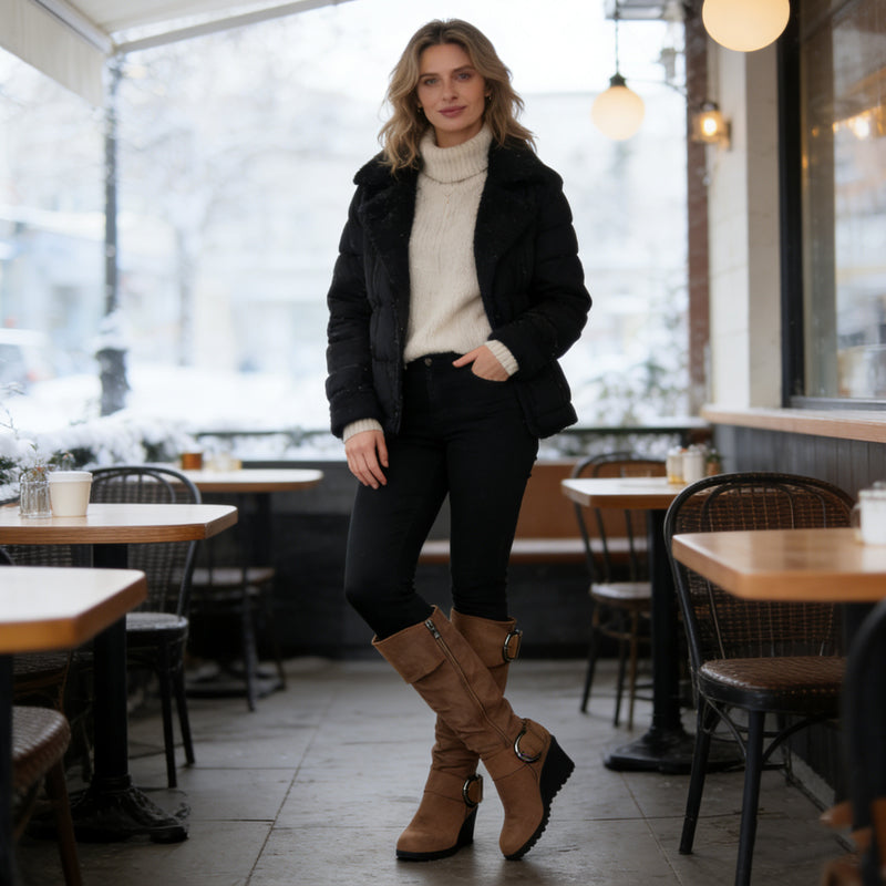 Bottes Compensées en Suédine pour Femme pour l'Automne