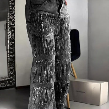 Jeans à franges et paillettes pour femmes