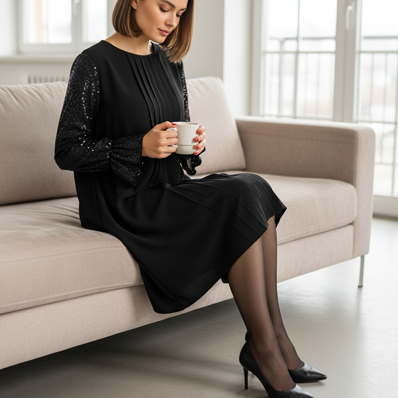 Robe à manches évasées et paillettes pour femme