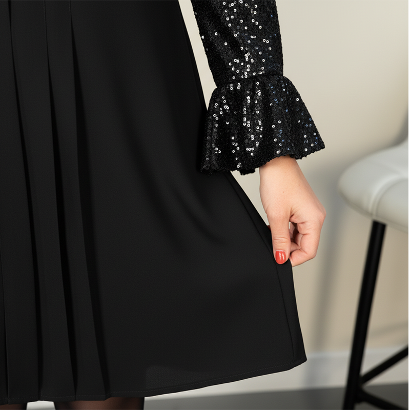 Robe à manches évasées et paillettes pour femme