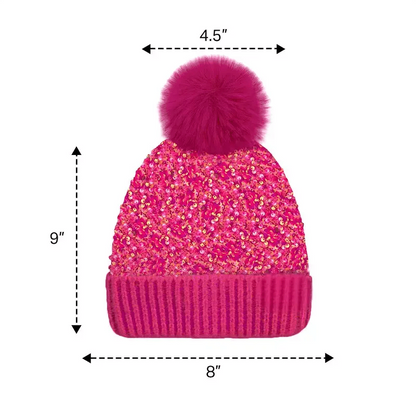 📢50% DE RÉDUCTION✨Bonnet d’Hiver à Pompon & Paillettes Scintillantes – Fausse Fourrure Douce, Ajustement Élastique & Éclat Festif Instantané⚡