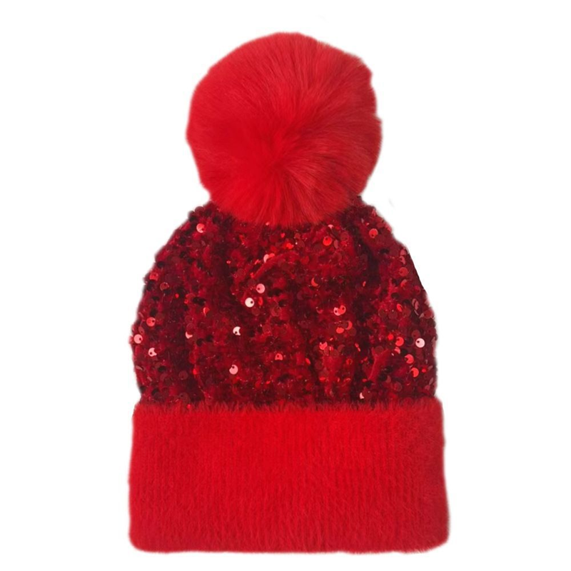 📢50% DE RÉDUCTION✨Bonnet d’Hiver à Pompon & Paillettes Scintillantes – Fausse Fourrure Douce, Ajustement Élastique & Éclat Festif Instantané⚡