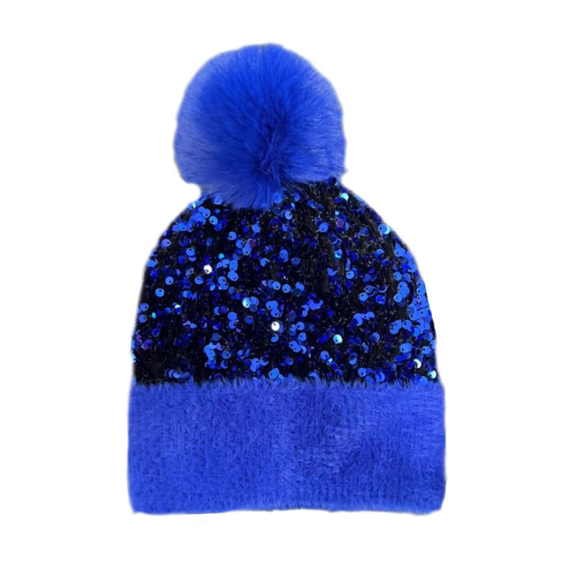 📢50% DE RÉDUCTION✨Bonnet d’Hiver à Pompon & Paillettes Scintillantes – Fausse Fourrure Douce, Ajustement Élastique & Éclat Festif Instantané⚡