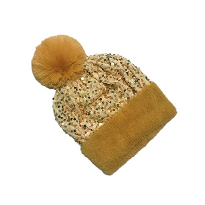 📢50% DE RÉDUCTION✨Bonnet d’Hiver à Pompon & Paillettes Scintillantes – Fausse Fourrure Douce, Ajustement Élastique & Éclat Festif Instantané⚡