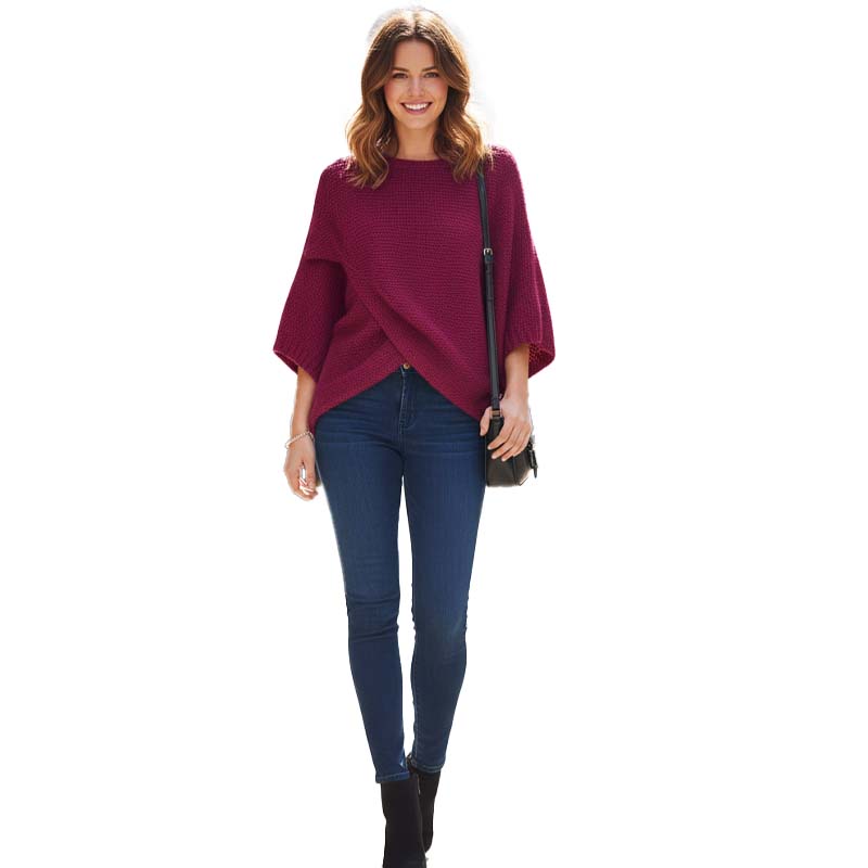 Pull en maille à manches chauve-souris pour femme