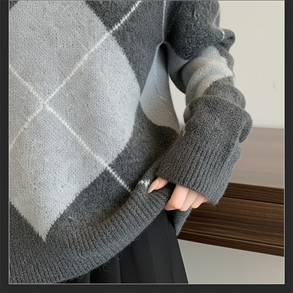Women's Off-the-Shoulder Argyle Knit Sweater