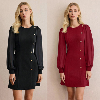 Élégante robe à manches longues avec patte de boutonnage asymétrique