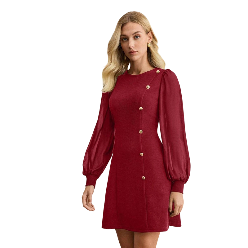 Élégante robe à manches longues avec patte de boutonnage asymétrique