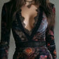 Robe moulante vintage en velours à imprimé floral