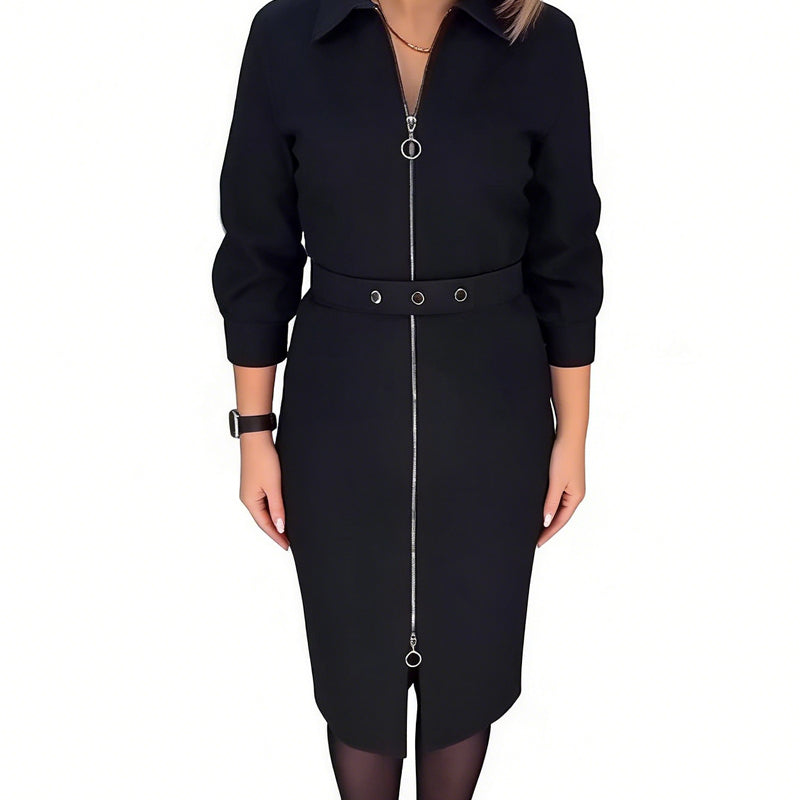 Robe moulante à manches longues avec fermeture éclair intégrale à l’avant pour femmes