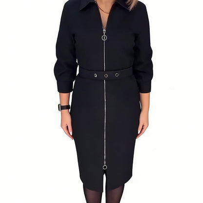 Robe moulante à manches longues avec fermeture éclair intégrale à l’avant pour femmes