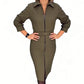 Robe moulante à manches longues avec fermeture éclair intégrale à l’avant pour femmes
